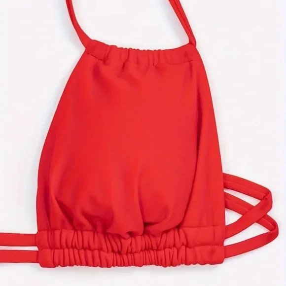 Red Halter Cut Out Bikini Set - Picture 5 of 9